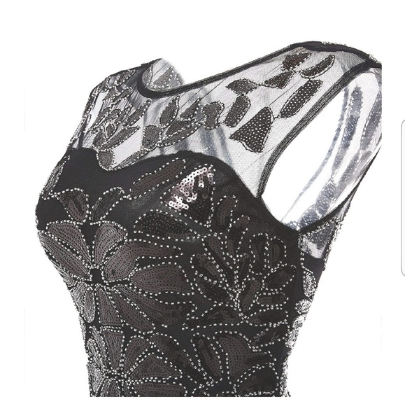 1920s Women's Black Sequin dress XL**UNIQUE ** - Picture 2 of 8